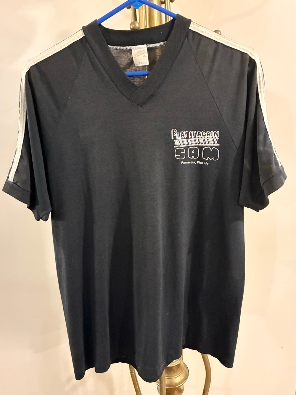 VTG 1983 Play It Again Sam Pensacola FL Piano Bar Graphic Tee USA Black Large